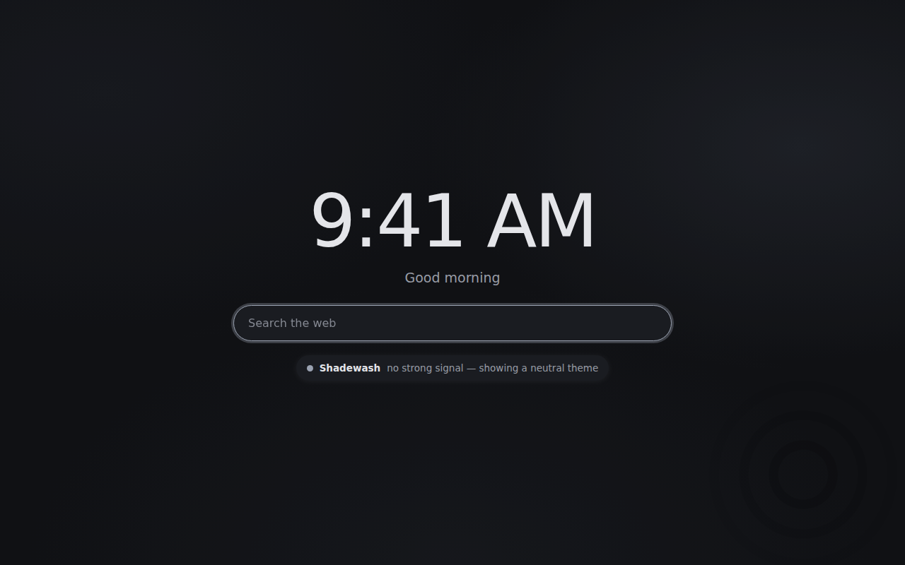 The same New Tab page in a cool dark blue, in dark mode.