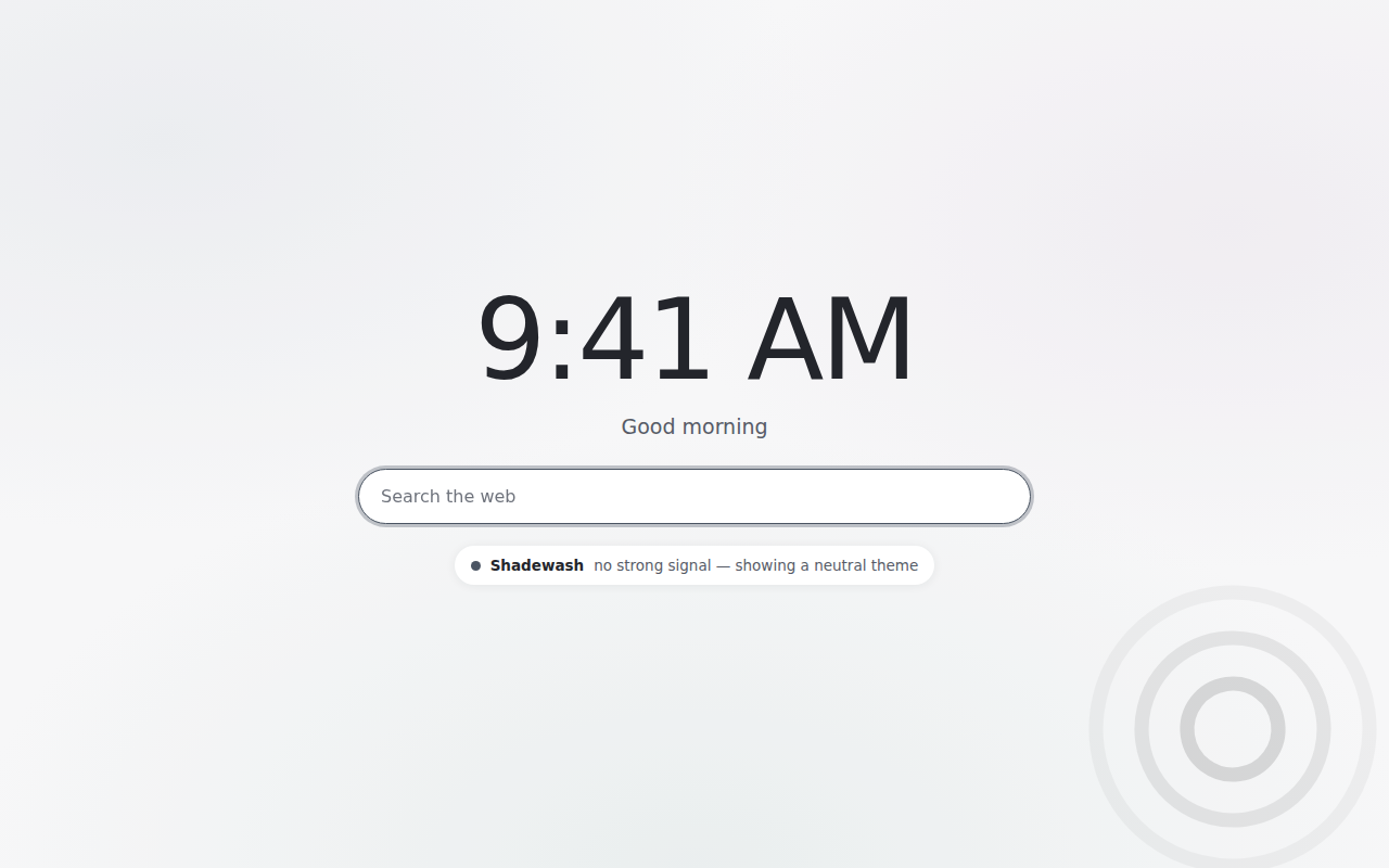 A New Tab page washed in warm turquoise and sand tones, with a clock and a search box.
